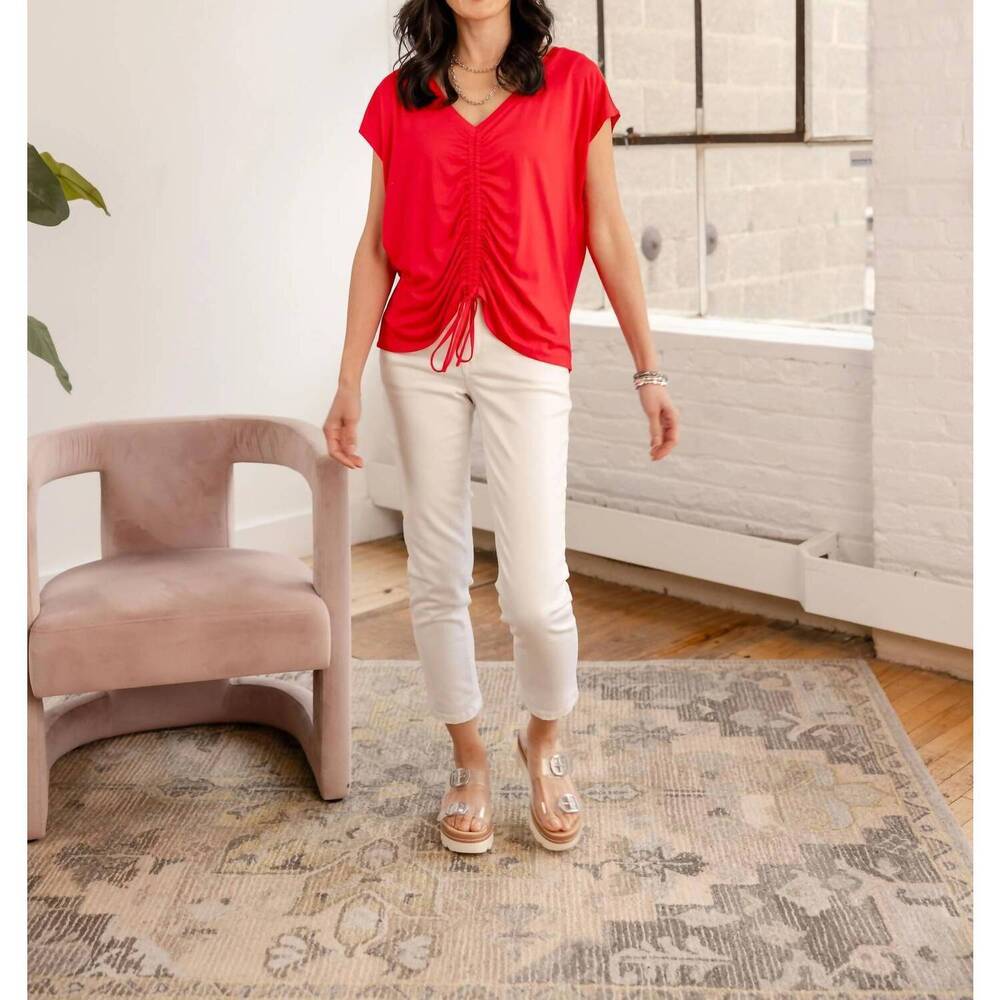 NEW MAC & ME v-neck ruched front top in lollipop